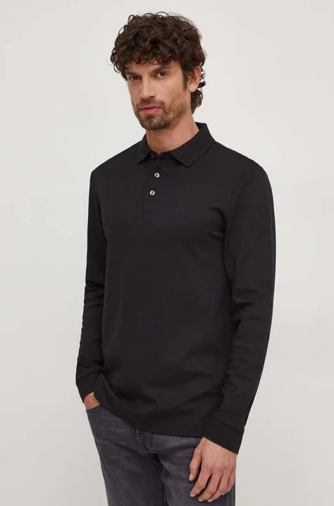 Βαμβακερή μπλούζα με μακριά μανίκια BOSS χρώμα: μαύρο