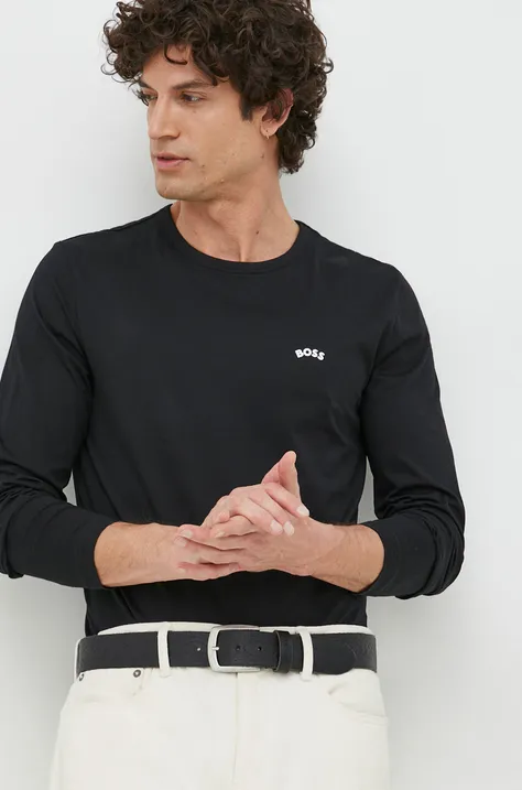 Βαμβακερή μπλούζα με μακριά μανίκια BOSS boss athleisure χρώμα: μαύρο