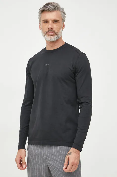 Bavlnené tričko s dlhým rukávom BOSS Boss Casual čierna farba, jednofarebné