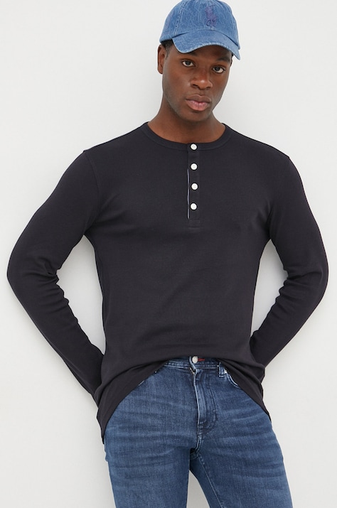 Lindbergh longsleeve din bumbac culoarea albastru marin, neted