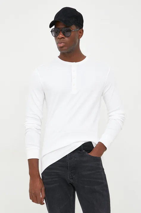 Bavlnené tričko s dlhým rukávom Lindbergh biela farba, jednofarebné
