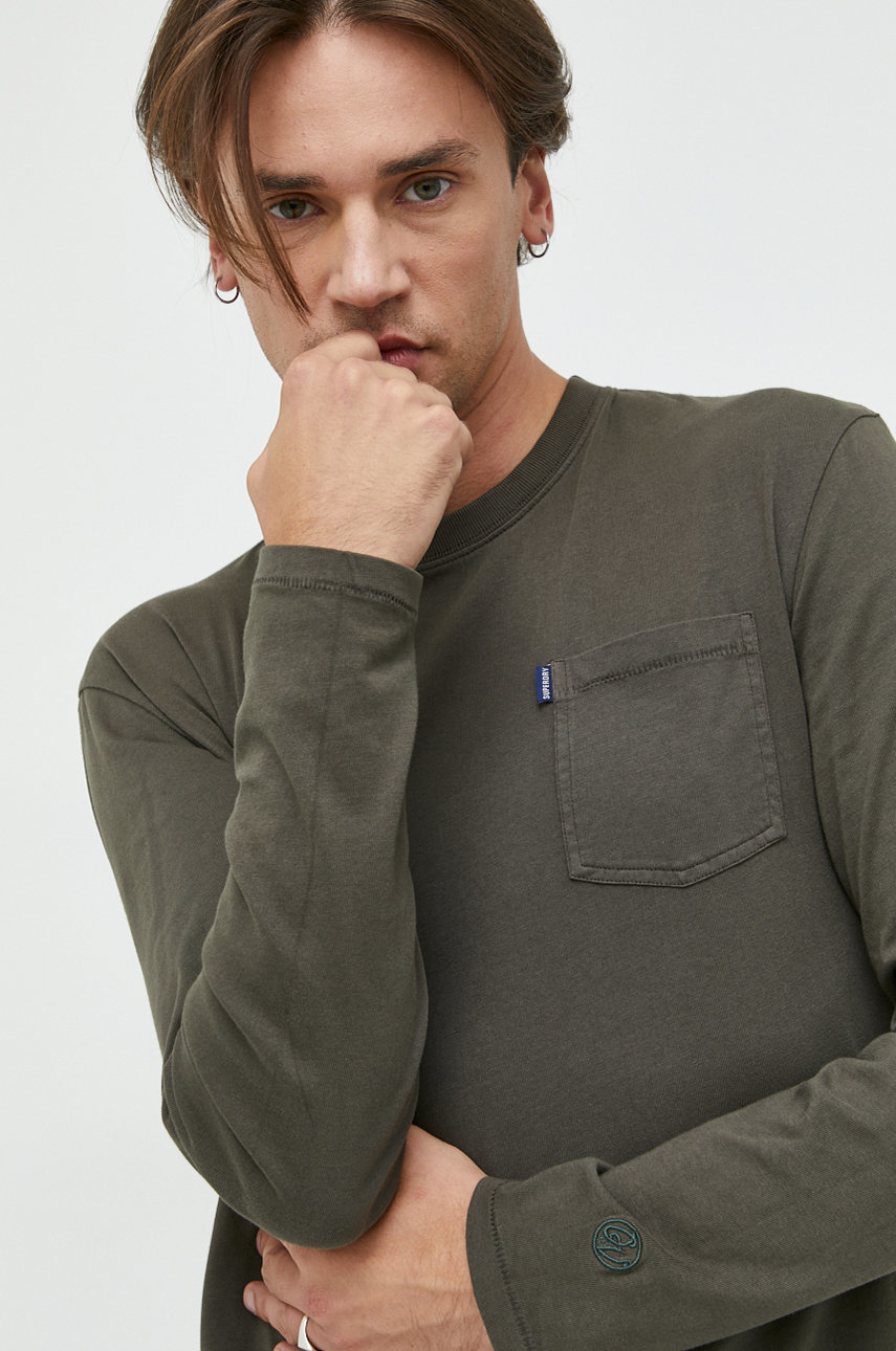 Superdry longsleeve bawełniany kolor zielony gładki