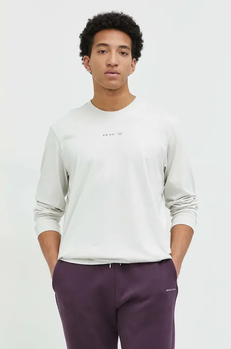 Bavlnené tričko s dlhým rukávom adidas Originals béžová farba, s nášivkou