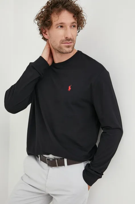 Bombažna majica z dolgimi rokavi Polo Ralph Lauren črna barva