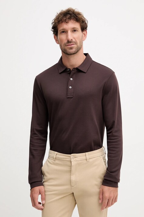 Michael Kors longsleeve bawełniany kolor brązowy gładki