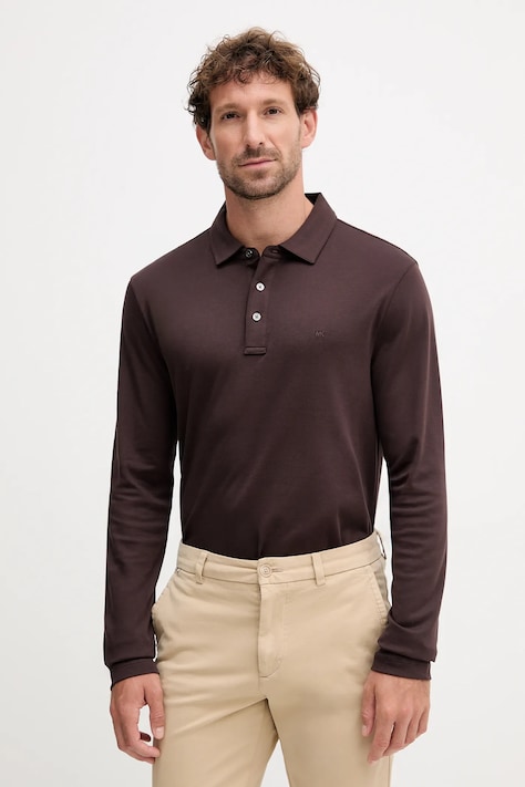 Michael Kors longsleeve din bumbac culoarea negru, neted