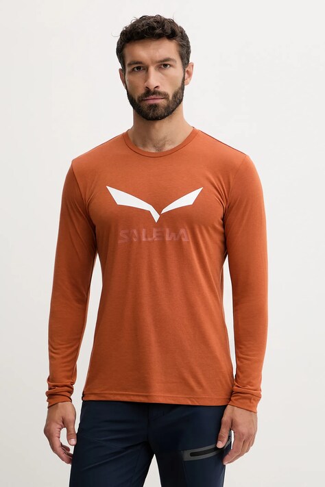 Salewa longsleeve sportowy Solidlogo kolor pomarańczowy z nadrukiem