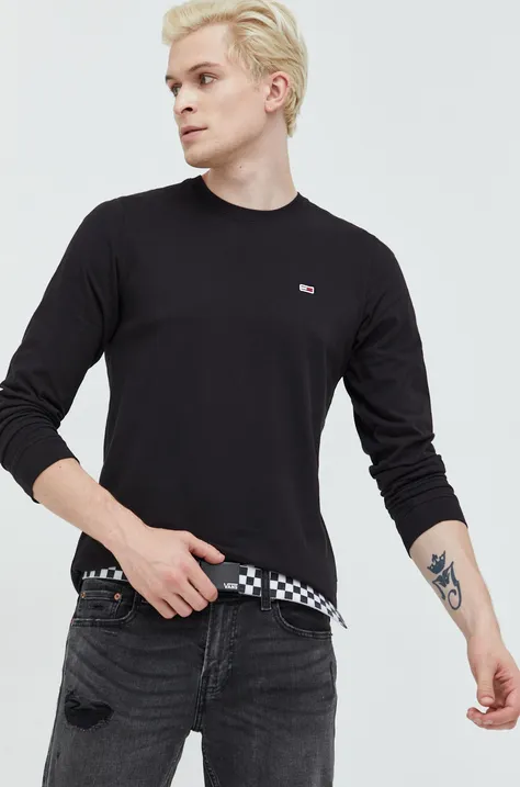Βαμβακερή μπλούζα με μακριά μανίκια Tommy Jeans χρώμα: μαύρο