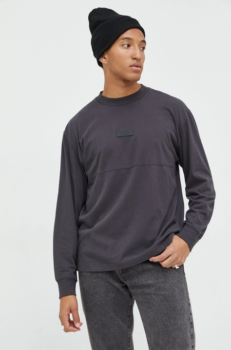 Abercrombie & Fitch longsleeve bawełniany kolor szary gładki