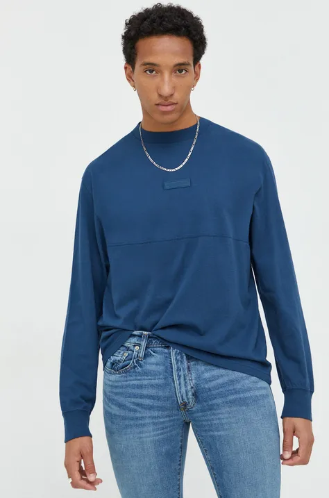 Βαμβακερή μπλούζα με μακριά μανίκια Abercrombie & Fitch χρώμα: ναυτικό μπλε