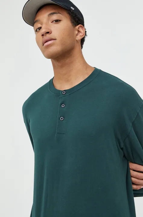 Pamučna majica dugih rukava Abercrombie & Fitch boja: zelena, jednobojni model