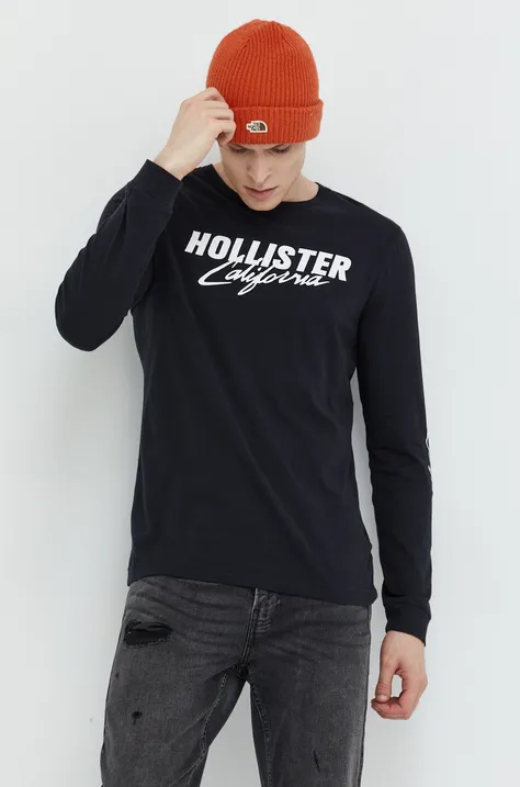 Bavlnené tričko s dlhým rukávom Hollister Co. biela farba, s potlačou
