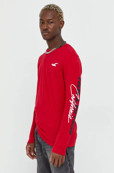 Hollister Co. longsleeve din bumbac culoarea alb, cu imprimeu