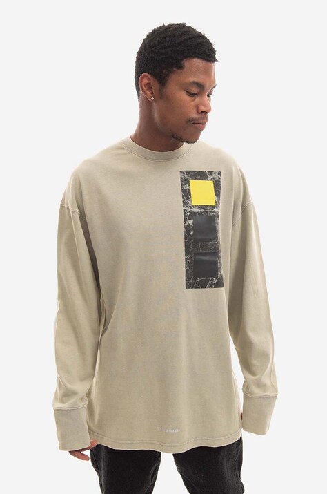 Бавовняний лонгслів A-COLD-WALL* Relaxed Cubist LS T-shirt колір сірий з принтом ACWMTS098-MOSSGREEN