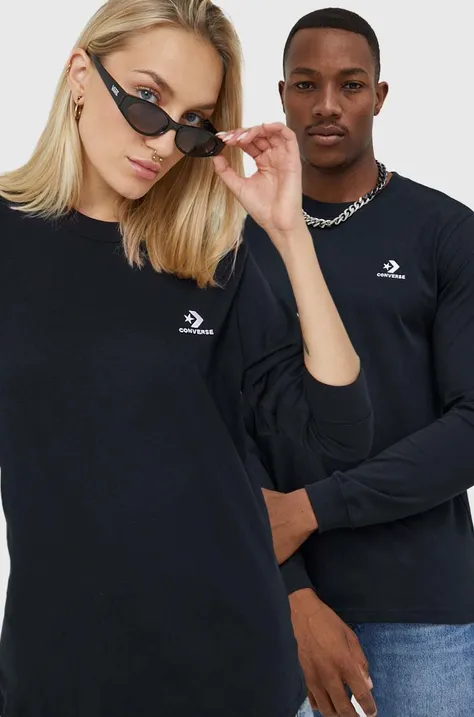 Βαμβακερή μπλούζα με μακριά μανίκια Converse χρώμα: μαύρο