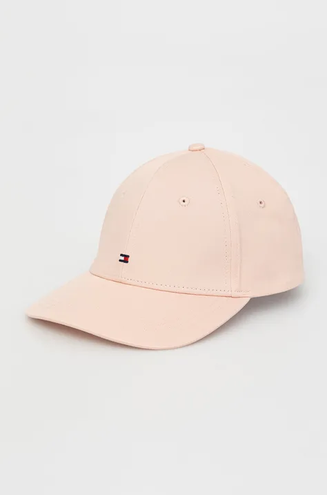 Tommy Hilfiger czapka bawełniana kolor różowy gładka