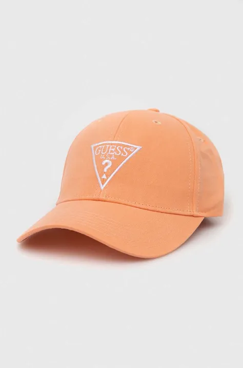 Бавовняна кепка Guess колір помаранчевий з аплікацією