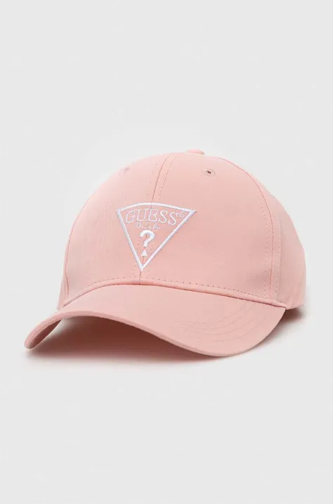 Pamučna kapa Guess boja: ružičasta, s aplikacijom