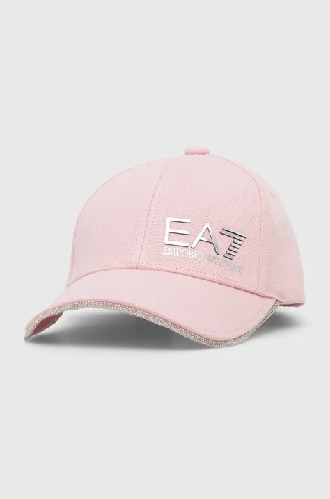 Bombažna bejzbolska kapa EA7 Emporio Armani roza barva
