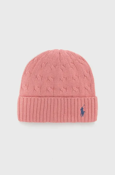 Хлопковая шапка Polo Ralph Lauren цвет розовый хлопковая