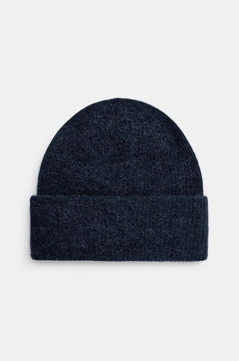 Вълнена шапка Samsoe Samsoe в тъмносиньо от вълна