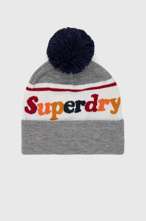 Шапка Superdry колір сірий з товстого трикотажу