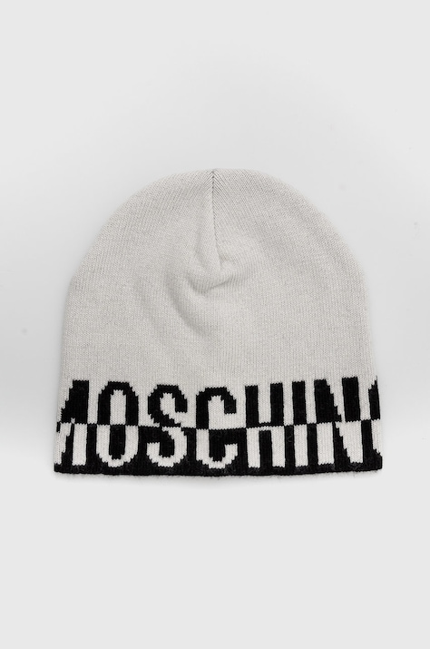 Σκουφί από μείγμα μαλλιού Moschino χρώμα: άσπρο,