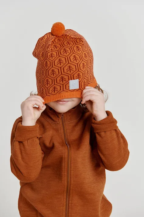 Detská čiapka Reima oranžová farba biela, vlnená