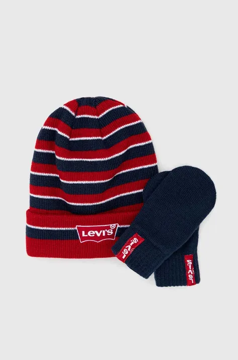 Levi's czapka i rękawiczki dziecięce kolor granatowy