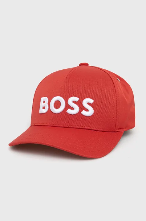 BOSS czapka kolor czerwony z aplikacją