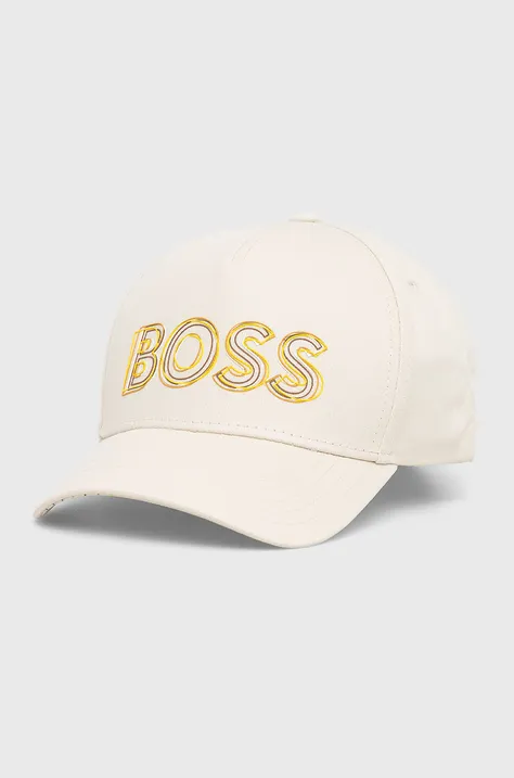 Bavlnená čiapka BOSS Boss Athleisure béžová farba, s potlačou