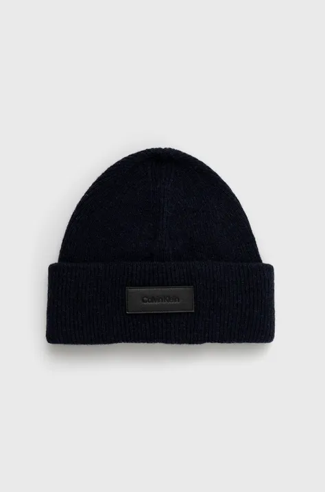 Шерстяная шапка Calvin Klein цвет синий шерсть