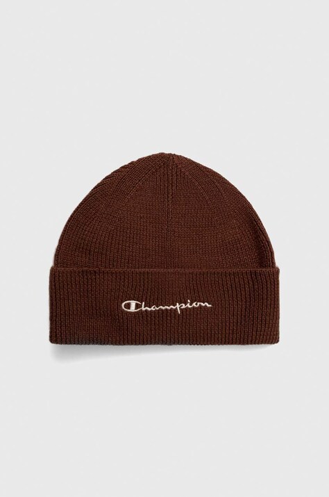 Шапка с примесью шерсти Champion цвет коричневый из тонкого трикотажа