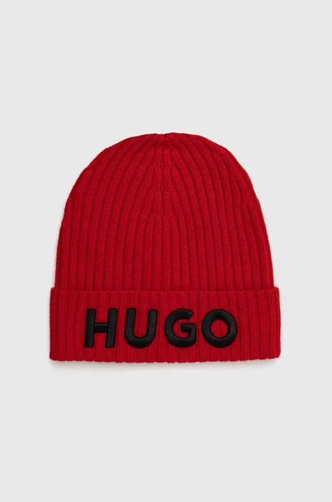 Вълнена шапка HUGO в червено от вълна