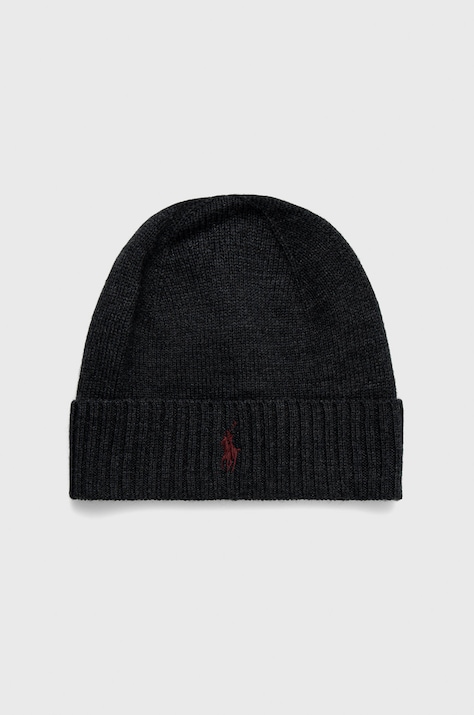 Polo Ralph Lauren Czapka wełniana kolor szary z cienkiej dzianiny wełniana