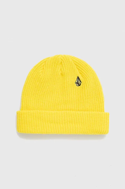 Volcom czapka kolor żółty z cienkiej dzianiny