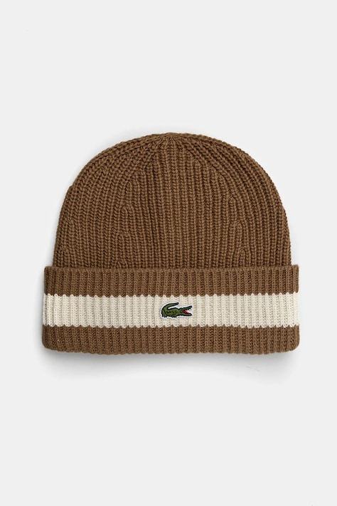 Vlněná čepice Lacoste černá barva, z tenké pleteniny