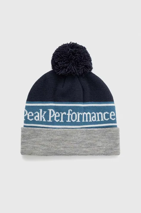 Peak Performance czapka kolor szary z grubej dzianiny