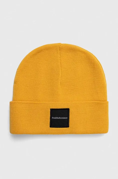 Peak Performance czapka wełniana Switch kolor żółty wełniana