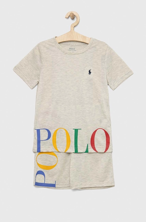 Polo Ralph Lauren pijama copii culoarea bej, cu imprimeu