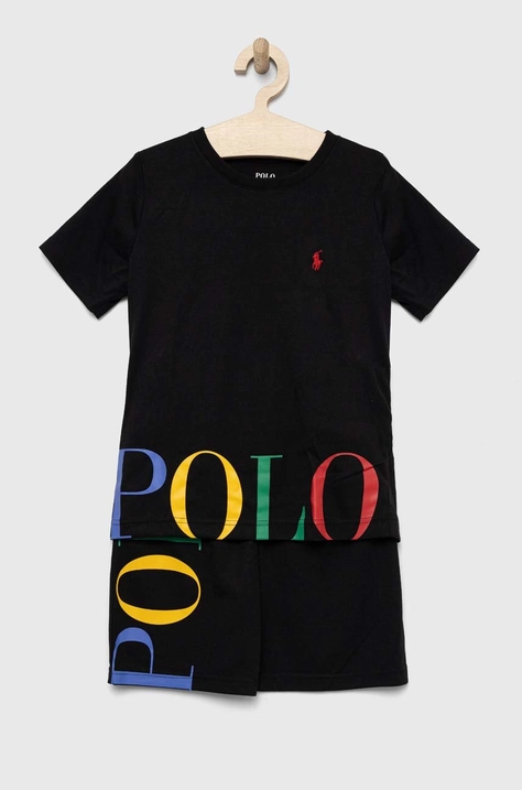 Polo Ralph Lauren pijama copii culoarea negru, cu imprimeu