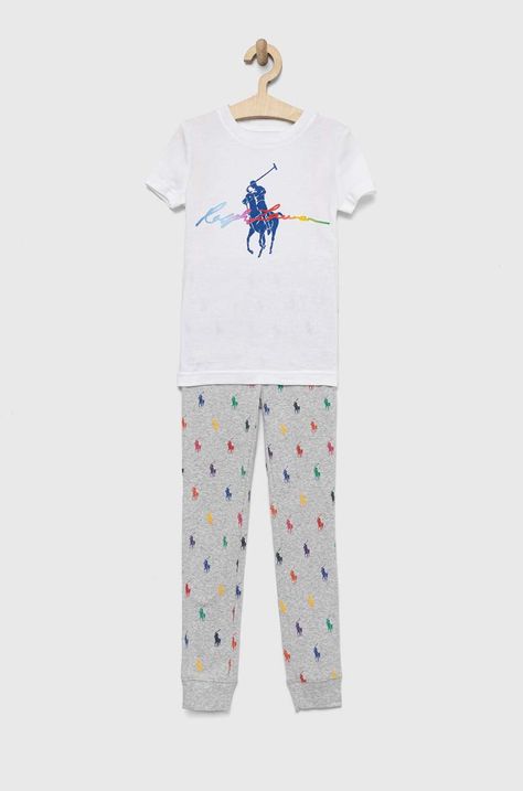 Παιδικές βαμβακερές πιτζάμες Polo Ralph Lauren χρώμα: γκρι