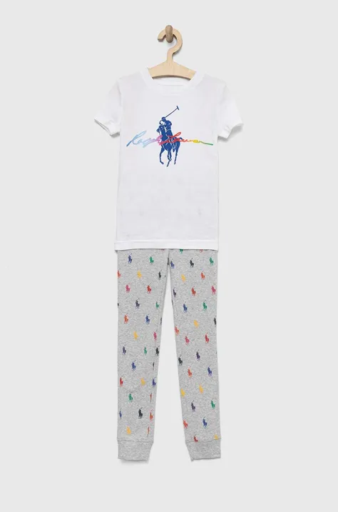 Otroška bombažna pižama Polo Ralph Lauren siva barva