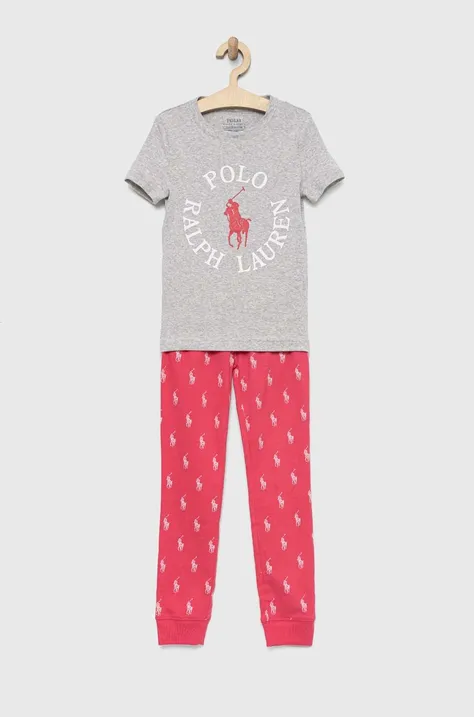 Детская хлопковая пижама Polo Ralph Lauren цвет розовый узор
