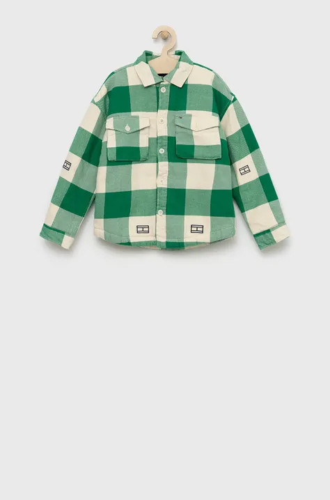 Παιδικό βαμβακερό πουκάμισο Tommy Hilfiger χρώμα: πράσινο