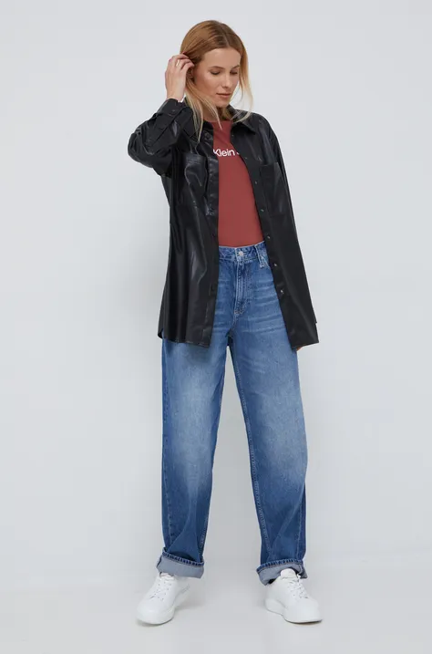Calvin Klein Jeans koszula J20J218955.9BYY damska kolor czarny relaxed z kołnierzykiem klasycznym