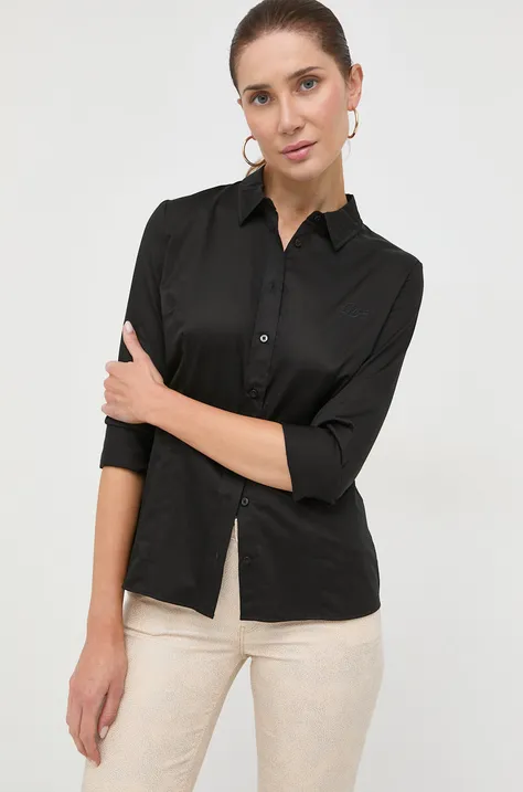 Košulja Guess za žene, boja: crna, slim, s klasičnim ovratnikom