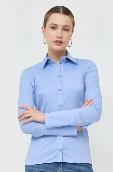 Риза Patrizia Pepe дамска в синьо с кройка по тялото класическа яка CC0356 A01