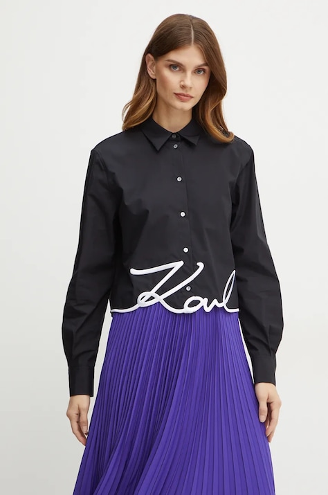 Хлопковая рубашка Karl Lagerfeld женская цвет чёрный regular классический воротник