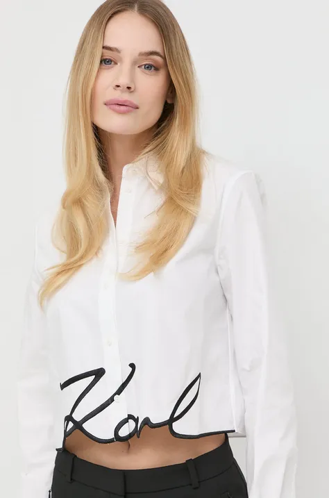 Pamučna košulja Karl Lagerfeld za žene, boja: bijela, regular, s klasičnim ovratnikom